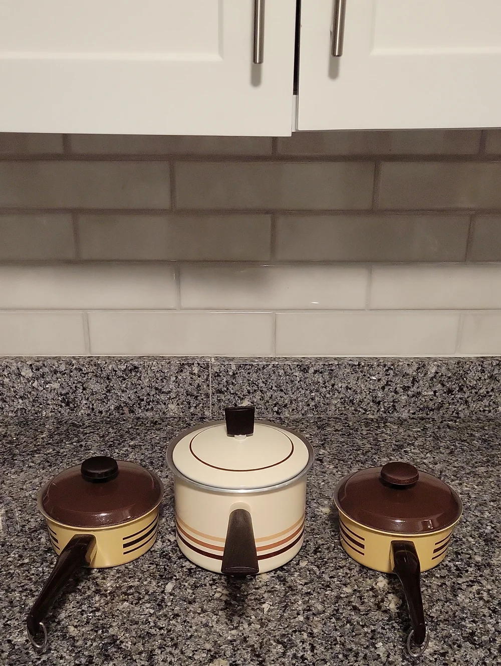 Vintage 70's West Bend Striped Enamel Saucepans w/Lids